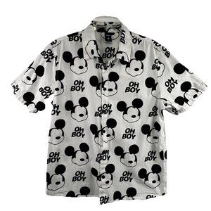Neff x Disney Sz M Mickey Mouse Oh Boy Black and White Button Down Shirt Cotton